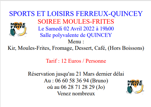 Soiree moules frites 2 avril 2022